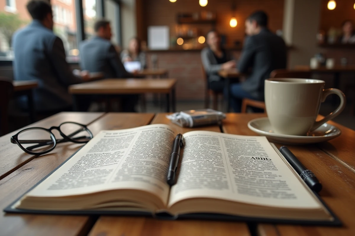 Carnet de notes journalistique et articles imprimés sur une table de café symbolisant la distinction entre faits et spéculations médiatiques