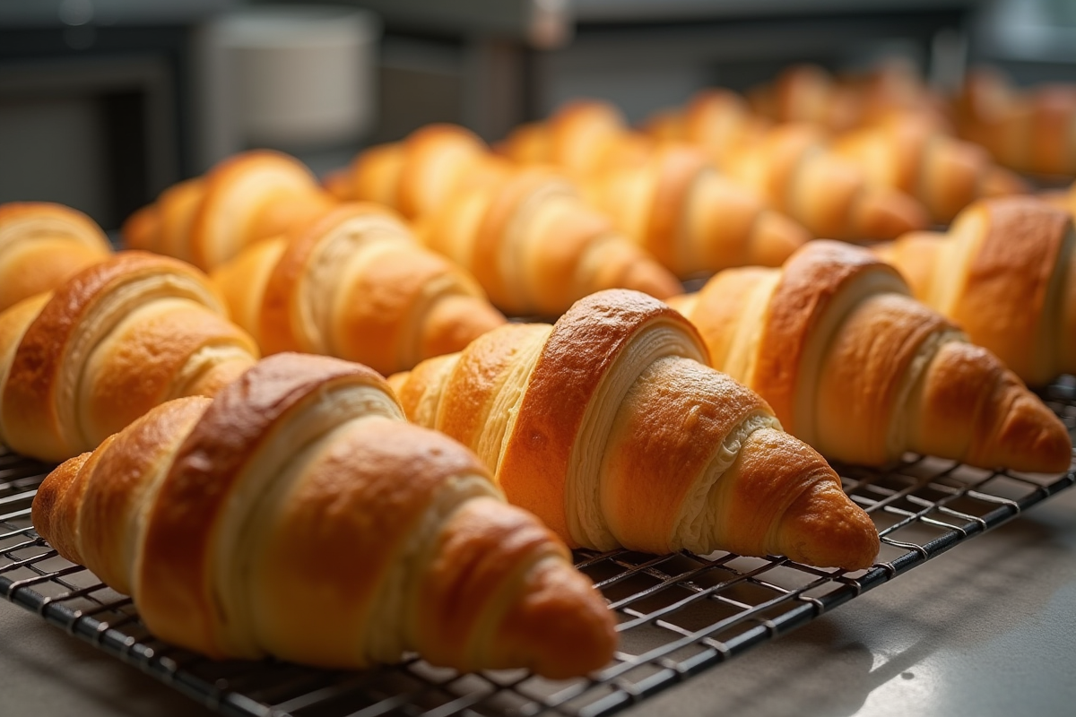 Croissants dorés et croustillants sur un grille de cuisson