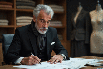 Designer mode homme en studio créatif avec tissus