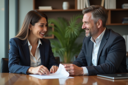 Femme d'affaires en discussion dans un bureau moderne