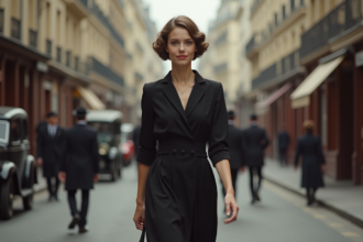 Femme élégante dans la rue parisienne des années 1920
