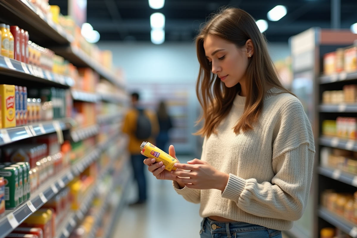 Jeune femme faisant ses courses dans un supermarché