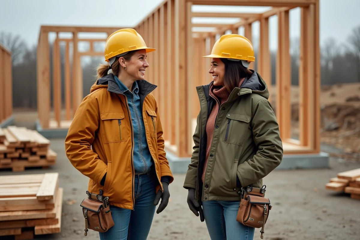 Deux femmes discutant sur un chantier de construction