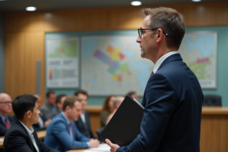 Fonctionnaire municipal parlant lors d'une réunion en mairie