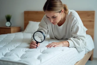 Peau gonflée et rouge après une piqûre d'insecte dans un lit