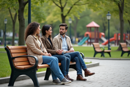 Groupe d'adultes divers dans un parc urbain convivial