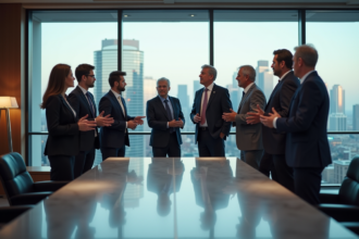 Groupe de professionnels en réunion dans un bureau moderne