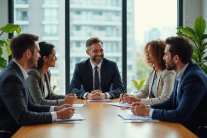 Groupe de professionnels en réunion dans un bureau moderne