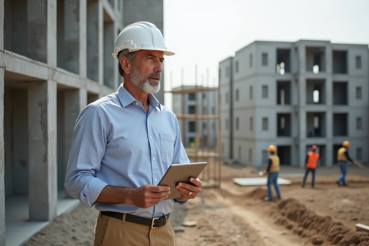 Homme surveillant un chantier résidentiel en banlieue