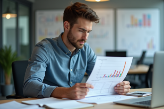 Jeune ingénieur homme examinant un graphique de machine learning