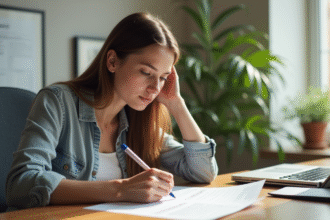 Jeune femme remplissant un formulaire à un bureau lumineux