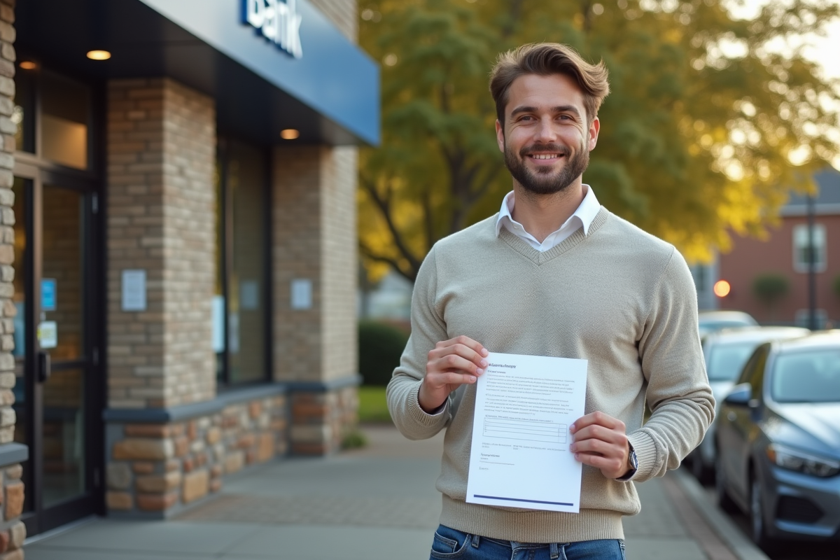 Jeune homme souriant avec lettre de preapprobation hypothécaire