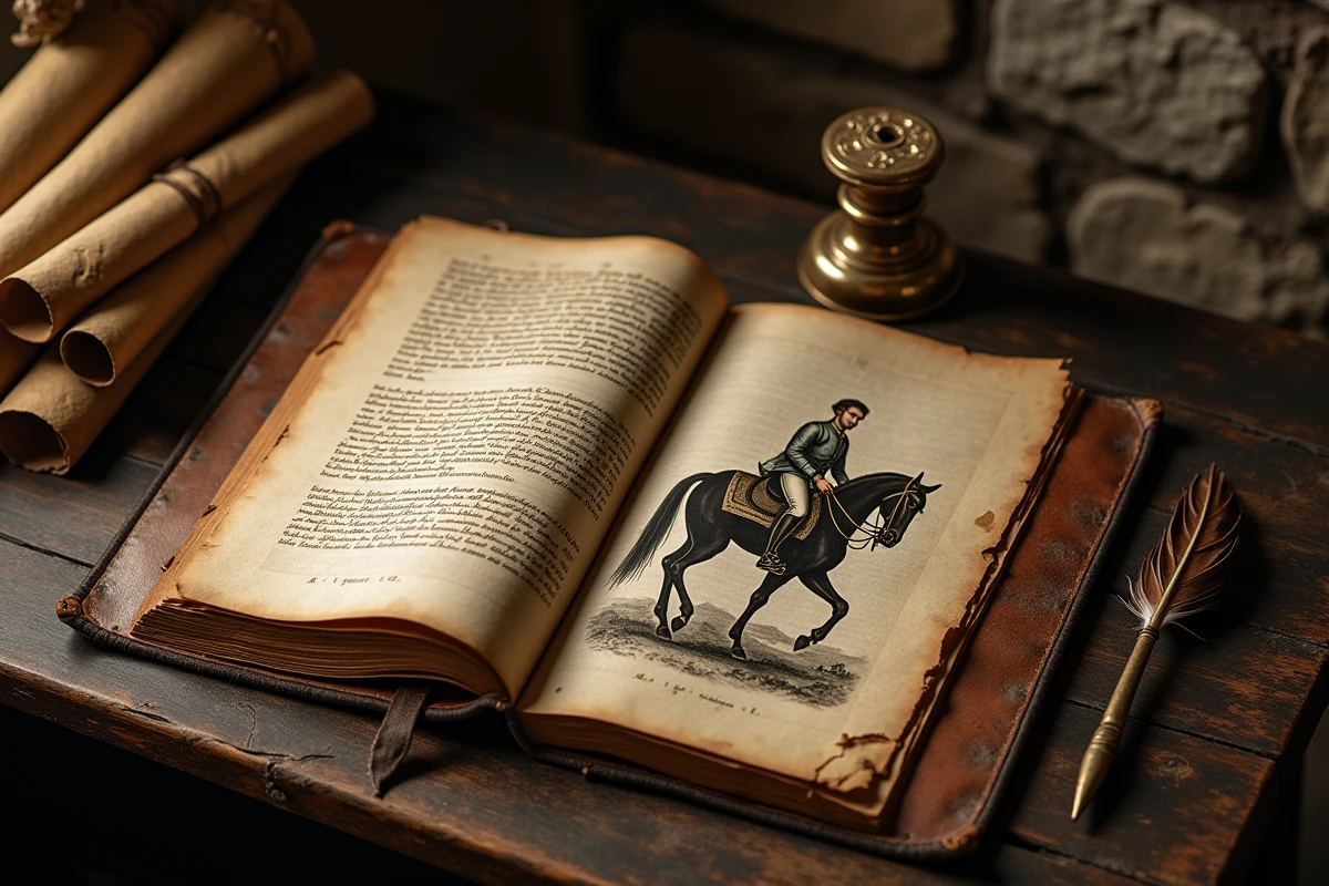 Vieux livre manuscrit en français évoquant l'histoire de d'Artagnan et les chroniques des mousquetaires du roi