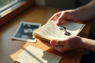 Mains tenant des lettres anciennes et une photo en noir et blanc