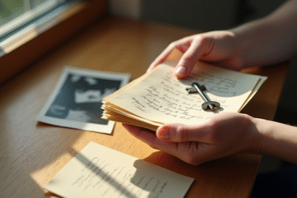 Mains tenant des lettres anciennes et une photo en noir et blanc
