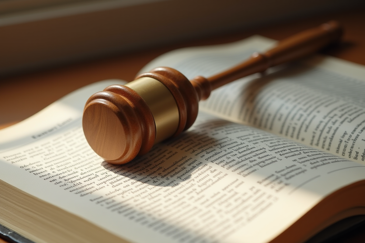 Marteau de justice sur code legal francais lumineux