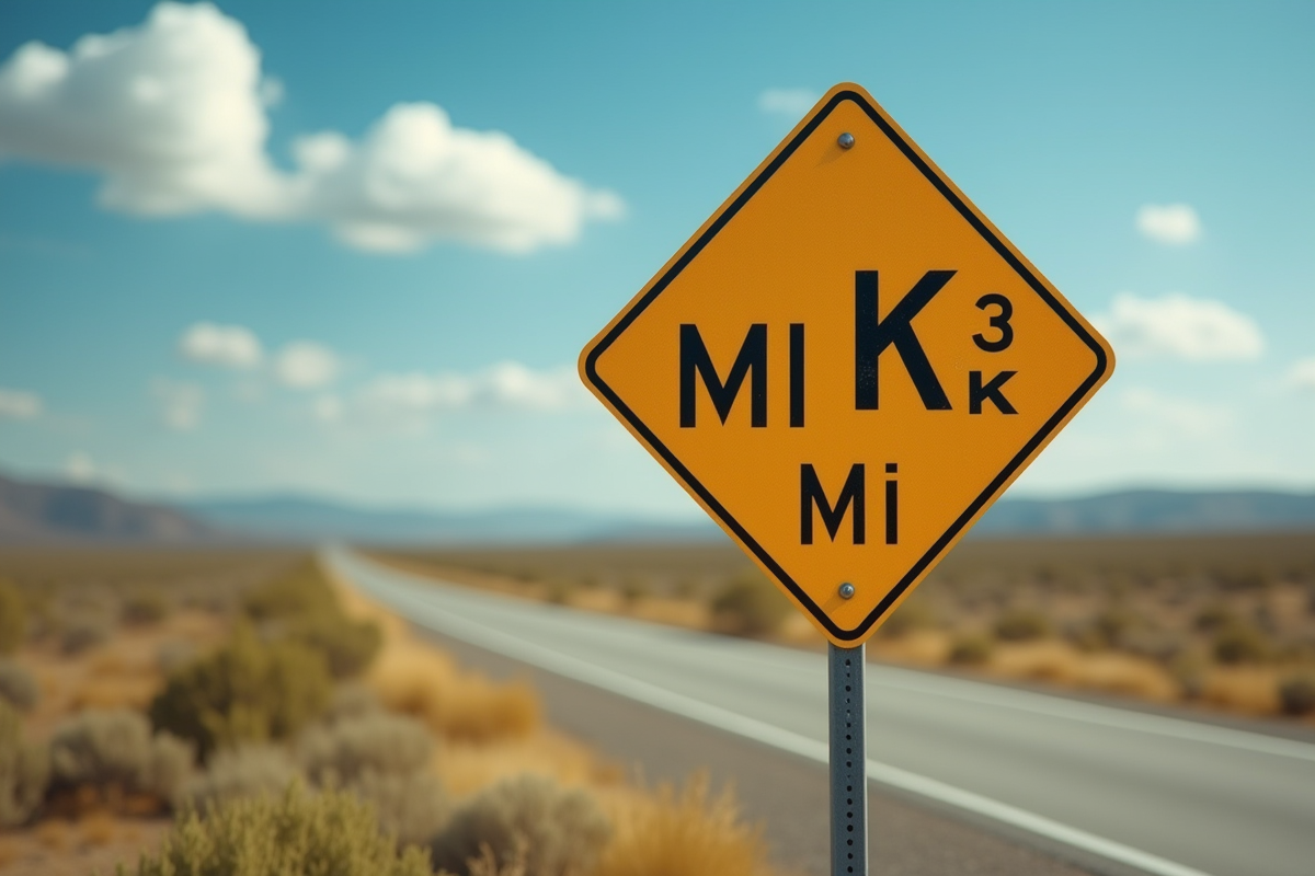 Panneau routier affichant miles et kilometres en plein jour