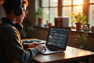 Personne naviguant sur un site de musique sur un ordinateur portable
