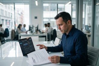 Professionnel de la cybersécurité évaluant des fournisseurs de sécurité lors d'une réunion en entreprise