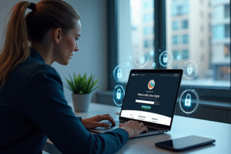 Personne utilisant un ordinateur pour naviguer en toute securite