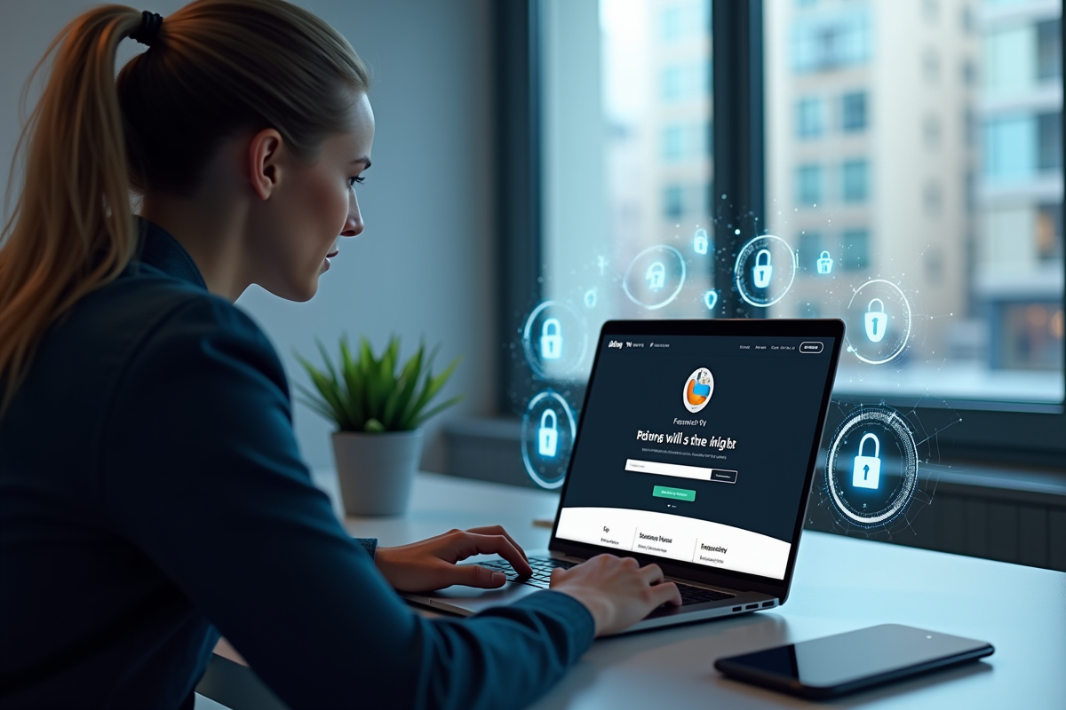 Personne utilisant un ordinateur pour naviguer en toute securite