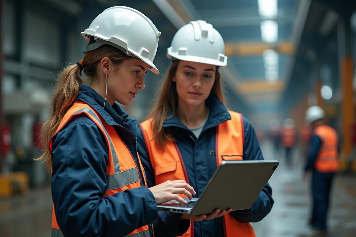 Technicienne de terrain et consultante analysant des données sur un ordinateur